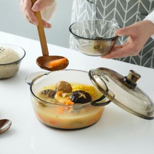                                                                                                          Home Landing Pots & Plates 1L Transparent Glass Mixing Bowl Household Tableware Student Instant Noodle Soup Bowl Dessert Fruit Bowl With Lid Handle