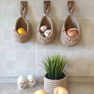                                                                                                          Home Landing Kitchen products Wall Hanging Vegetable and Fruit Basket Woven Fruit Basket For Kitchen Table Wall Hanging Storage Basket Kitchen Organizer
