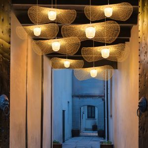                                                                                                         Home Landing Home lighting & LED Chinese Bamboo Weaving Wicker Rattan Shade Cap Pendant Light E27 lamps Lanterns Handmade Living Room Hotel Pendant Lamps