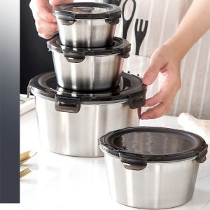                                                                                                          Home Landing Pots & Plates 304 Stainless Steel Round Lunch Box With Lid Refrigerator Fresh Food Bento Box Bowl Sealed Food Storage Box Lunch Box Bowl