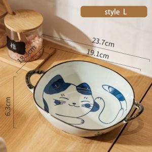                                                                                                          Home Landing Pots & Plates 7.5inch Japanese Household Noodle Bowl Ceramic Soup Bowl With Handle Salad Pasta Bowl Kitchen Tableware Microwave Oven Bakware