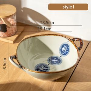                                                                                                          Home Landing Pots & Plates 7.5inch Japanese Household Noodle Bowl Ceramic Soup Bowl With Handle Salad Pasta Bowl Kitchen Tableware Microwave Oven Bakware
