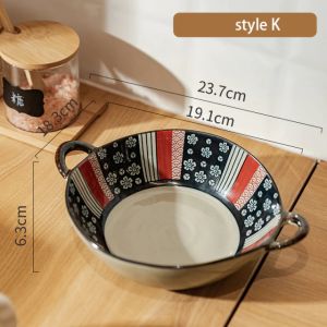                                                                                                          Home Landing Pots & Plates 7.5inch Japanese Household Noodle Bowl Ceramic Soup Bowl With Handle Salad Pasta Bowl Kitchen Tableware Microwave Oven Bakware
