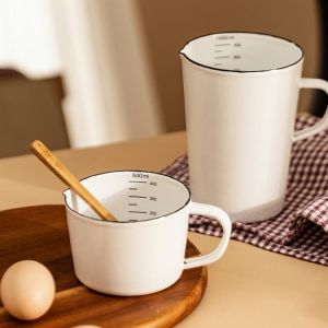 500/1000ml Enamel Baking Measuring Cup Heat Resistant Milk Jug Scale Cup Kitchen Cooking Gas Induction Cooker Oven Safe
