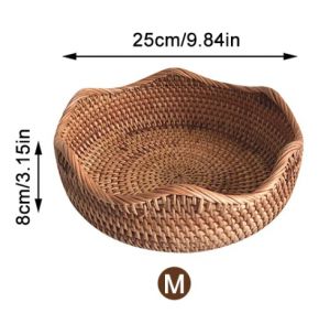                                                                                                          Home Landing Kitchen products Hand-woven Storage Basket Rattan Storage Tray Wicker Basket Bread Fruit Food Breakfast Picnic Basket Kitchen Storage Basket