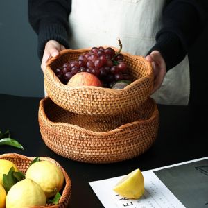                                                                                                          Home Landing Kitchen products Hand-woven Storage Basket Rattan Storage Tray Wicker Basket Bread Fruit Food Breakfast Picnic Basket Kitchen Storage Basket