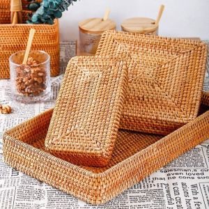                                                                                                          Home Landing Kitchen products Hand-woven Storage Basket Rattan Storage Tray Wicker Basket Bread Fruit Food Breakfast Picnic Basket Kitchen Storage Basket