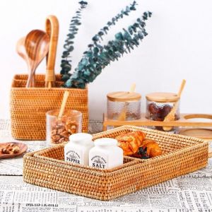                                                                                                          Home Landing Kitchen products Hand-woven Storage Basket Rattan Storage Tray Wicker Basket Bread Fruit Food Breakfast Picnic Basket Kitchen Storage Basket