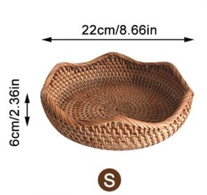                                                                                                          Home Landing Kitchen products Hand-woven Storage Basket Rattan Storage Tray Wicker Basket Bread Fruit Food Breakfast Picnic Basket Kitchen Storage Basket