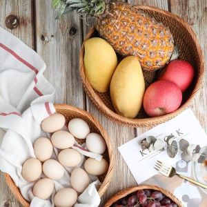                                                                                                          Home Landing Kitchen products Hand-woven Storage Basket Rattan Storage Tray Wicker Basket Bread Fruit Food Breakfast Picnic Basket Kitchen Storage Basket