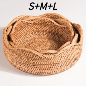                                                                                                          Home Landing Kitchen products Hand-woven Storage Basket Rattan Storage Tray Wicker Basket Bread Fruit Food Breakfast Picnic Basket Kitchen Storage Basket