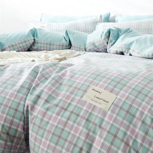                                                                                                          Home Landing Bedding, Sheets & Pillows 100% Cotton Green Plaid Duvet Cover 220x240 Fitted Sheet 4pcs Bedding Set Soft Quilt Cover Bedsheet Bedclothes Queen King Size