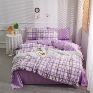                                                                                                          Home Landing Bedding, Sheets & Pillows 100% Cotton Green Plaid Duvet Cover 220x240 Fitted Sheet 4pcs Bedding Set Soft Quilt Cover Bedsheet Bedclothes Queen King Size