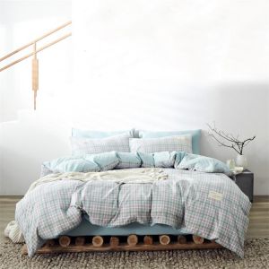 100% Cotton Green Plaid Duvet Cover 220x240 Fitted Sheet 4pcs Bedding Set Soft Quilt Cover Bedsheet Bedclothes Queen King Size