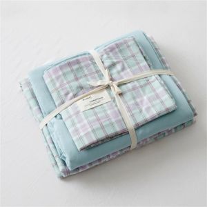                                                                                                          Home Landing Bedding, Sheets & Pillows 100% Cotton Green Plaid Duvet Cover 220x240 Fitted Sheet 4pcs Bedding Set Soft Quilt Cover Bedsheet Bedclothes Queen King Size