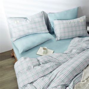                                                                                                          Home Landing Bedding, Sheets & Pillows 100% Cotton Green Plaid Duvet Cover 220x240 Fitted Sheet 4pcs Bedding Set Soft Quilt Cover Bedsheet Bedclothes Queen King Size