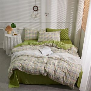                                                                                                          Home Landing Bedding, Sheets & Pillows 100% Cotton Green Plaid Duvet Cover 220x240 Fitted Sheet 4pcs Bedding Set Soft Quilt Cover Bedsheet Bedclothes Queen King Size