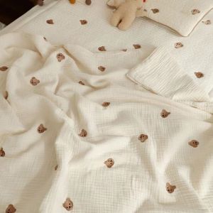                                                                                                          Home Landing Bedding, Sheets & Pillows MILANCEL Ins Hot Newborn Baby Blanket Korean Bear Embroidery Kids Sleeping Blanket Cotton Bedding Accessories