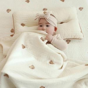                                                                                                          Home Landing Bedding, Sheets & Pillows MILANCEL Ins Hot Newborn Baby Blanket Korean Bear Embroidery Kids Sleeping Blanket Cotton Bedding Accessories