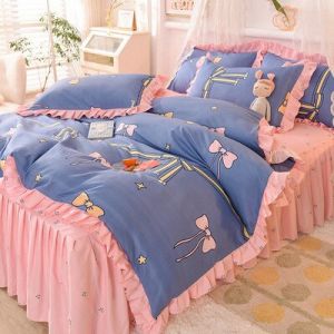                                                                                                          Home Landing Bedding, Sheets & Pillows Ins Sweet Heart Bedding Set Cute Girls Lace Princess Bed Sheet Skirt Ruffle Bed Skirt Full Queen King Size 4 Piece Set for Women