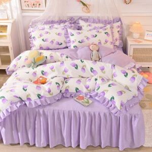                                                                                                          Home Landing Bedding, Sheets & Pillows Ins Sweet Heart Bedding Set Cute Girls Lace Princess Bed Sheet Skirt Ruffle Bed Skirt Full Queen King Size 4 Piece Set for Women