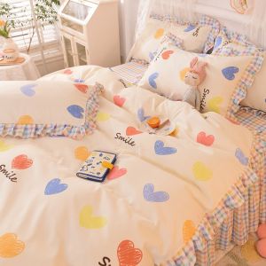                                                                                                          Home Landing Bedding, Sheets & Pillows Ins Sweet Heart Bedding Set Cute Girls Lace Princess Bed Sheet Skirt Ruffle Bed Skirt Full Queen King Size 4 Piece Set for Women