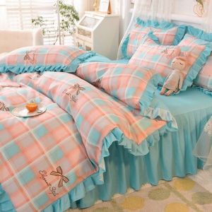                                                                                                          Home Landing Bedding, Sheets & Pillows Ins Sweet Heart Bedding Set Cute Girls Lace Princess Bed Sheet Skirt Ruffle Bed Skirt Full Queen King Size 4 Piece Set for Women
