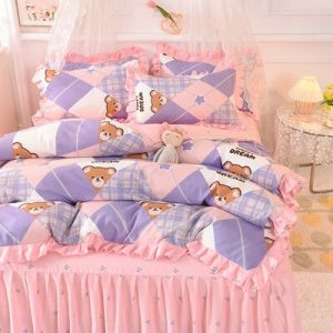                                                                                                          Home Landing Bedding, Sheets & Pillows Ins Sweet Heart Bedding Set Cute Girls Lace Princess Bed Sheet Skirt Ruffle Bed Skirt Full Queen King Size 4 Piece Set for Women
