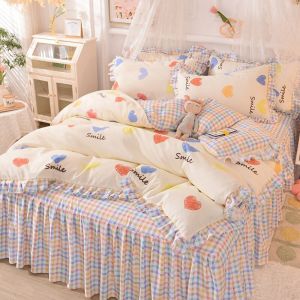                                                                                                         Home Landing Bedding, Sheets & Pillows Ins Sweet Heart Bedding Set Cute Girls Lace Princess Bed Sheet Skirt Ruffle Bed Skirt Full Queen King Size 4 Piece Set for Women
