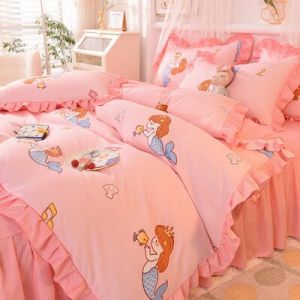                                                                                                          Home Landing Bedding, Sheets & Pillows Ins Sweet Heart Bedding Set Cute Girls Lace Princess Bed Sheet Skirt Ruffle Bed Skirt Full Queen King Size 4 Piece Set for Women