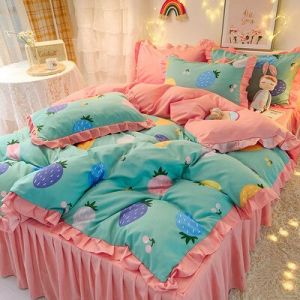                                                                                                          Home Landing Bedding, Sheets & Pillows Ins Sweet Heart Bedding Set Cute Girls Lace Princess Bed Sheet Skirt Ruffle Bed Skirt Full Queen King Size 4 Piece Set for Women