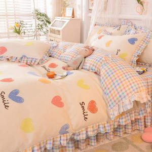                                                                                                          Home Landing Bedding, Sheets & Pillows Ins Sweet Heart Bedding Set Cute Girls Lace Princess Bed Sheet Skirt Ruffle Bed Skirt Full Queen King Size 4 Piece Set for Women