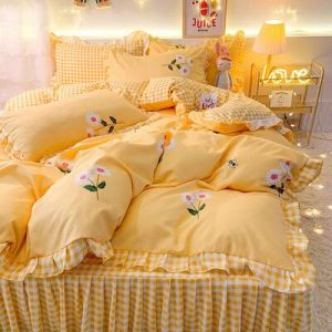                                                                                                          Home Landing Bedding, Sheets & Pillows Ins Sweet Heart Bedding Set Cute Girls Lace Princess Bed Sheet Skirt Ruffle Bed Skirt Full Queen King Size 4 Piece Set for Women