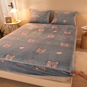                                                                                                          Home Landing Bedding, Sheets & Pillows Sheets Winter Warm Plush Fitted Sheet Cozy Soft Embossed Bed Sheet Queen Size Bed Sheet Cute Bed Sheets Bedspread Mattress Cover