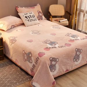                                                                                                          Home Landing Bedding, Sheets & Pillows Velvet Bed Sheet Cartoon Bear Thickened Winter Warm Blanket Version Bed Cover Queen King Bedspread Home Decor Coverlid 1.8/2m