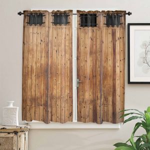                                                                                                          Home Landing Curtains Vintage Farm Wood Door Rustic Curtains Home Decor Living Room Kitchen Balcony Room Window Curtain Bedroom Patio Decoration