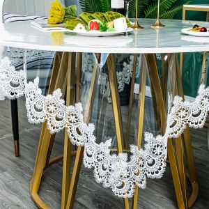                                                                                                         Home Landing Tablecloths & Rugs European Waterproof Round Tablecloth Transparent PVC Embroidery Rectangle Table Cloth Soft Table Mat Household Round Table Cover
