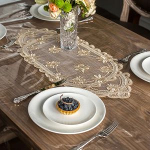                                                                                                          Home Landing Tablecloths & Rugs PVC Transparent Tablecloth with Golden Lace Waterproof Oil-proof Table Cover Coffee Table Crystal Plate Embroidered Table Cloth