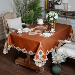                                                                                                          Home Landing Tablecloths & Rugs PU Leather Waterproof Tablecloth Rectangular Lace Table Runner Dining Square Table Cover Anti-stain Birthday Party Kitchen