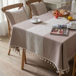                                                                                                          Home Landing Tablecloths & Rugs Tablecloth Rectangular With Tassel Wave Design Jacquard Table Cover For Dining Party Christmas Home Decor Dustproof Mantel Mesa