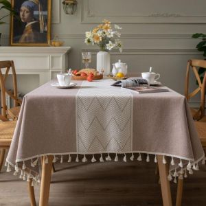                                                                                                          Home Landing Tablecloths & Rugs Tablecloth Rectangular With Tassel Wave Design Jacquard Table Cover For Dining Party Christmas Home Decor Dustproof Mantel Mesa