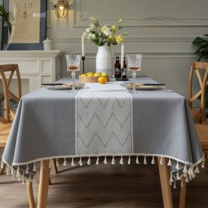                                                                                                          Home Landing Tablecloths & Rugs Tablecloth Rectangular With Tassel Wave Design Jacquard Table Cover For Dining Party Christmas Home Decor Dustproof Mantel Mesa