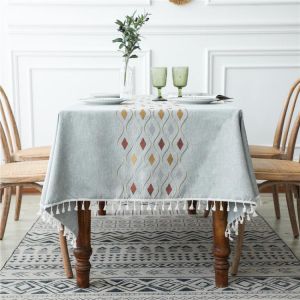 Fashion Stripe Designs Solid Decorative Linen Tablecloth With Tassels Rectangular Wedding Dining Table Cover Tea Table Cloth