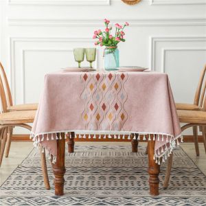                                                                                                          Home Landing Tablecloths & Rugs Fashion Stripe Designs Solid Decorative Linen Tablecloth With Tassels Rectangular Wedding Dining Table Cover Tea Table Cloth