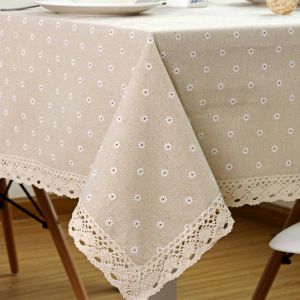 Flower Pattern Tablecloth Linen Cotton Table Cloth with Lace Dining Table Cover ritual rectangular waterproof tablecloth wzpi