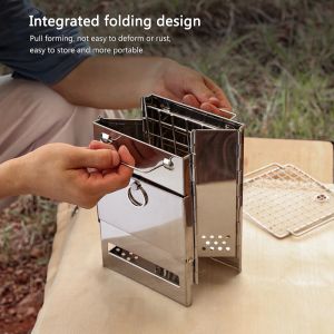                                                                                                          Home Landing Kitchen products Mini Outdoor Firewood Stove Portable Camping Picnic BBQ Travel Folding Stainless Steel Wood Stove Charcoal Cooking Grill