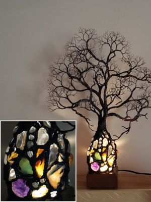 Metal wall art ancient tree resin sculpture gem accent lamp crafts home decoration accessories living room decoration