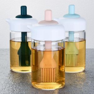 Oil Dispenser Wide Opening Bottle with Silicone Brush Leakproof Condiment Container BBQ Oil Liquid Seasoning Bottle Kitchen Tool