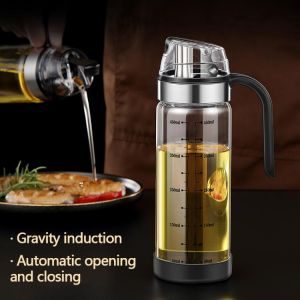 Leak-proof Glass Oil Bottle Automatic Opening And Closing Oil Tank Meterable Kitchen Gravity Soy Sauce Bottle Vinegar Pot