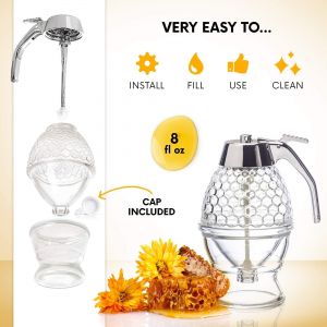                                                                                                          Home Landing Kitchen products Honey Syrup Dispenser No Drip Glass Maple Honey Pot Glass Comb Shaped Jar for Sugar Sauces Condiments Containers Pourer Holder